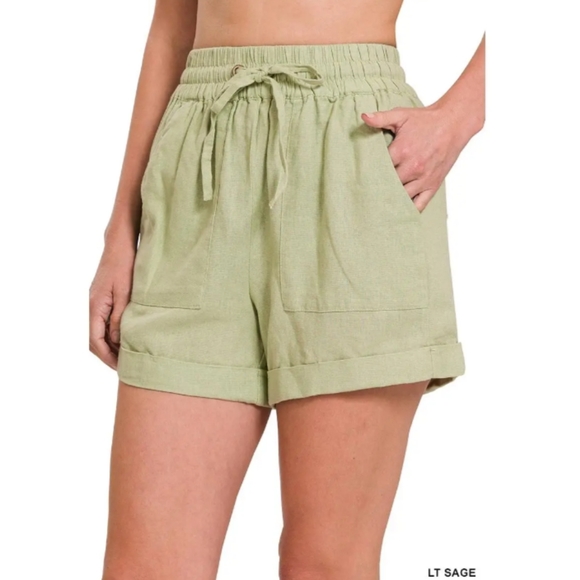 Linen Drawstring Waist with Side Pockets Ash Mocha - Picture 4 of 4